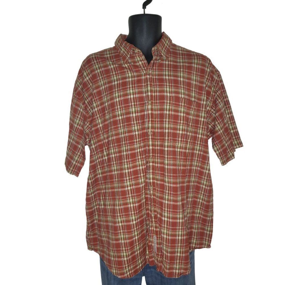 Consensus Button Up Shirt‎ Men Sz L John Bartlett Plaid Short Sleeve
